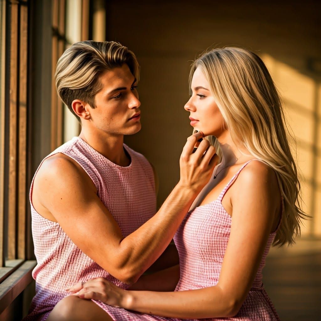 Blonde Woman Tenderly Applies Makeup to Girlfriend in Warm S...