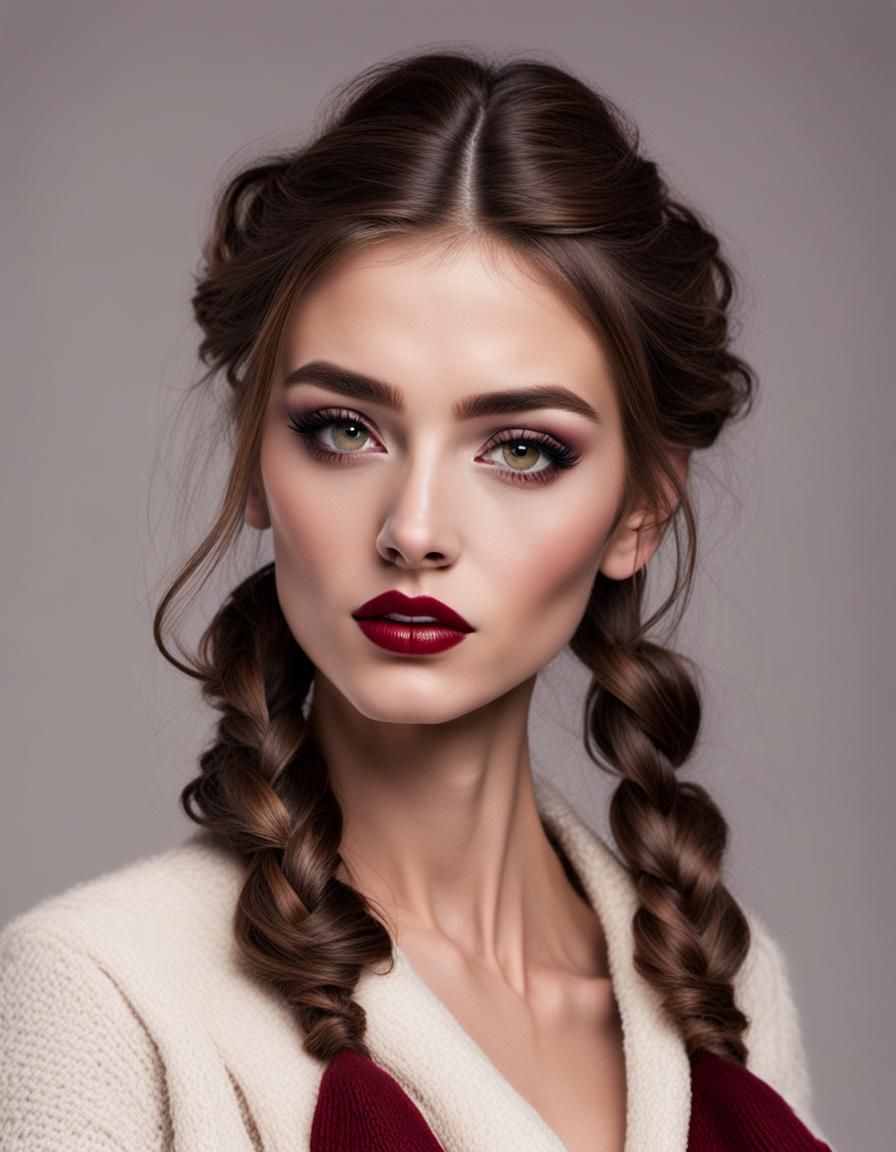 Teenage Girl in Red Gown, Graffiti Art Style