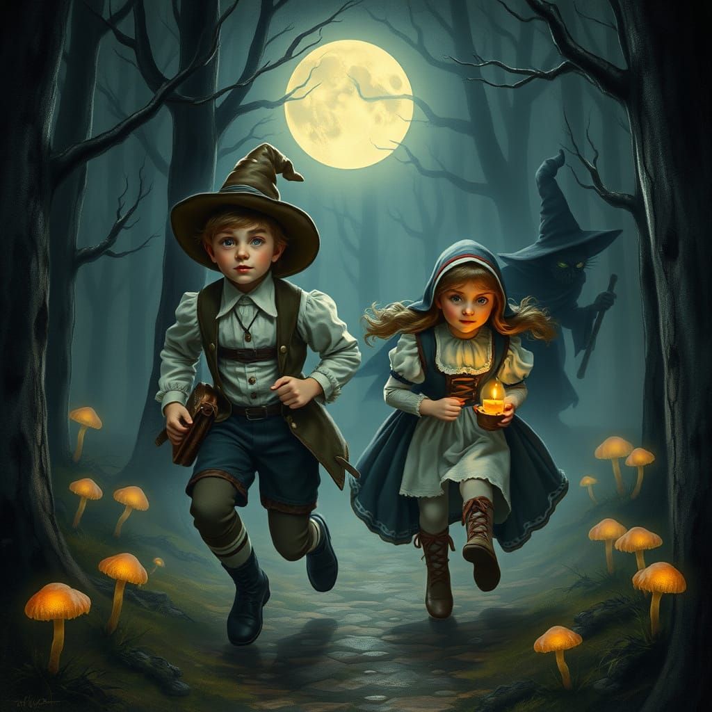 Gretel and Hansel Face the Dark Witch in the Haunted Forest