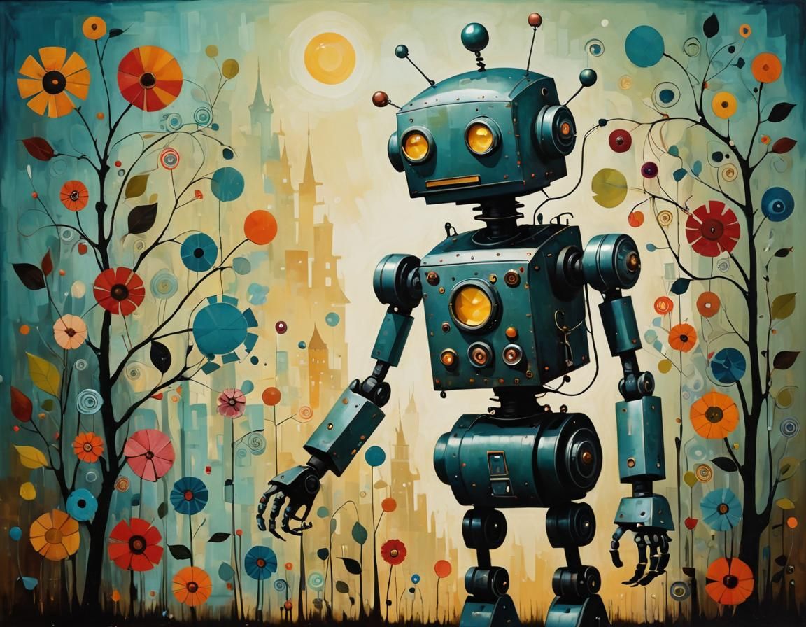Whimsical Robot Silhouette Inspired by Anna Silivonchik