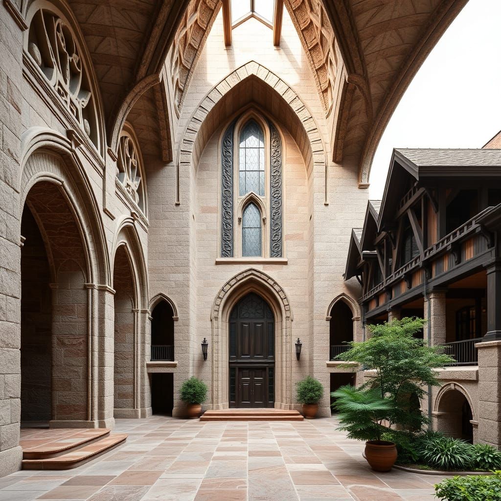 Majestic Stone Hall Architecture in Organic Style
