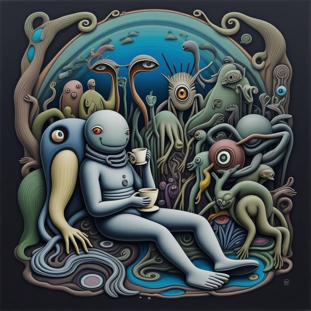 Astronaut's Tea Party with Alien Bugs in Cave