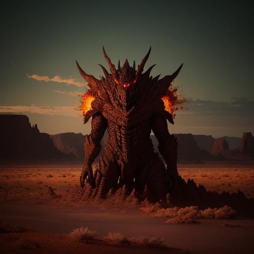 Red Dragon Roaring in Desert Landscape