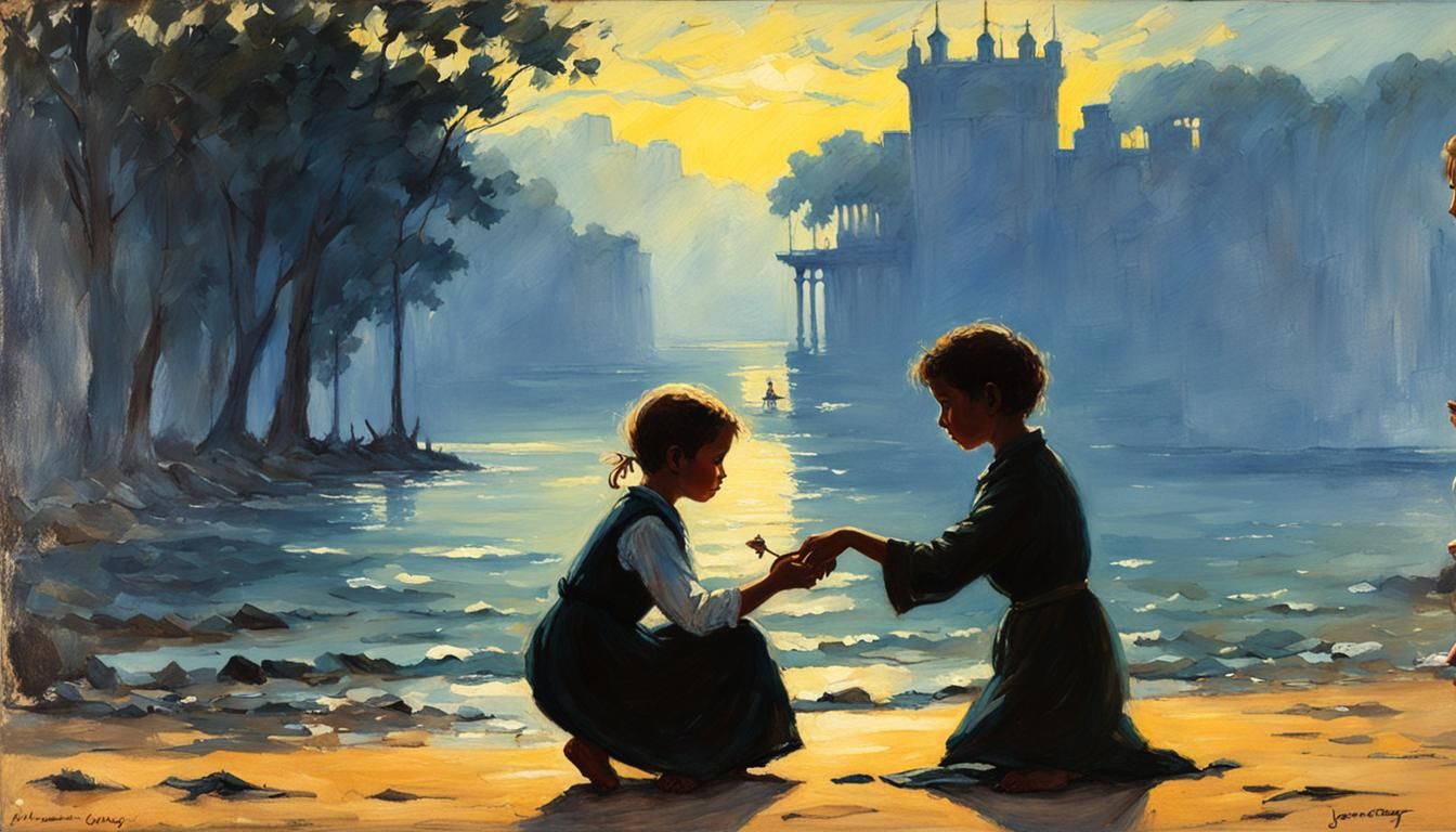 Silhouette of Mother Nursing Child as Oil Painting