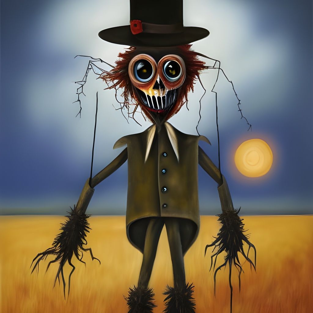 Eldritch Scarecrow in Grain Field: Dark Fantasy