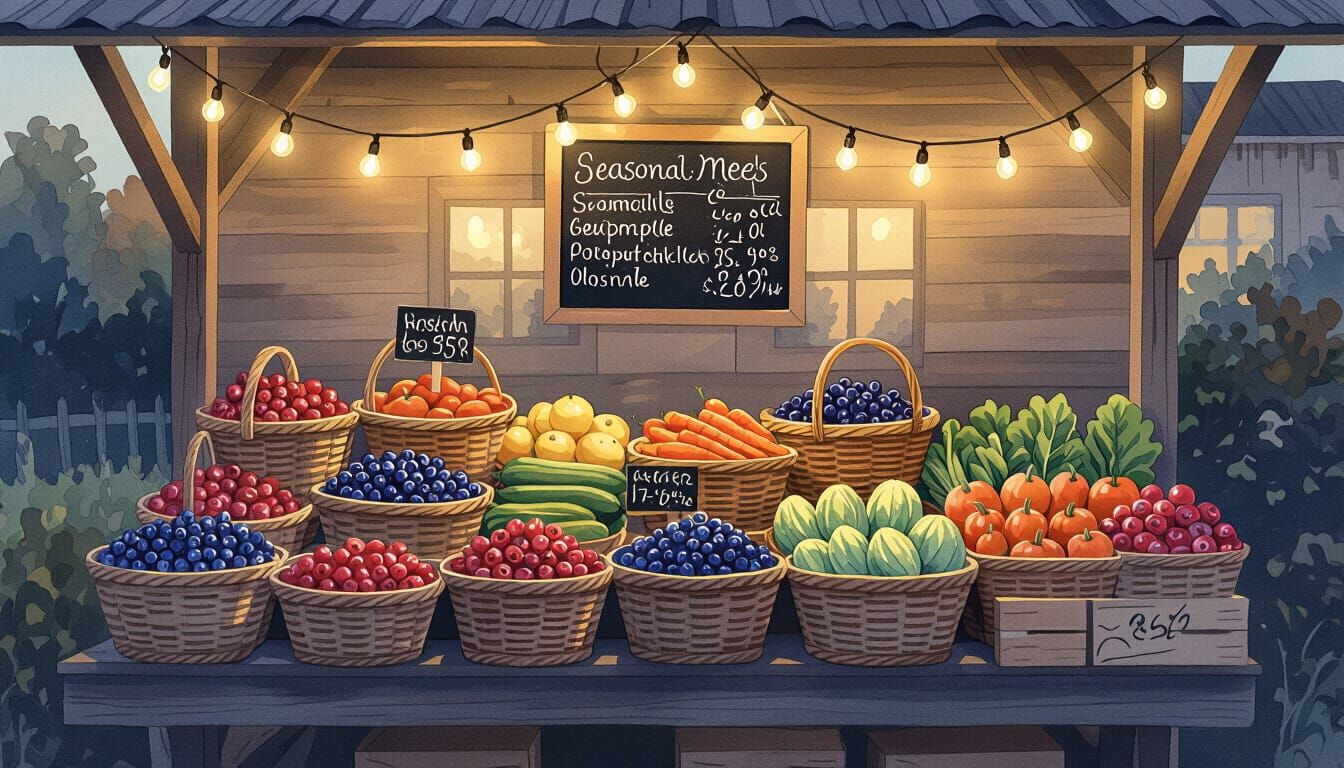 Charming Farm Stand at Dusk in Watercolor