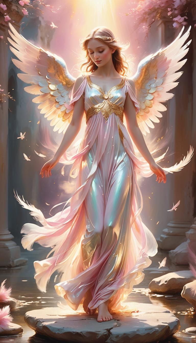 Ethereal Angel Emerges in Digital Oil Painting