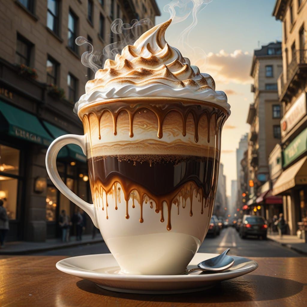 Colossal Coffee Cup Cityscape in Surreal Digital Art