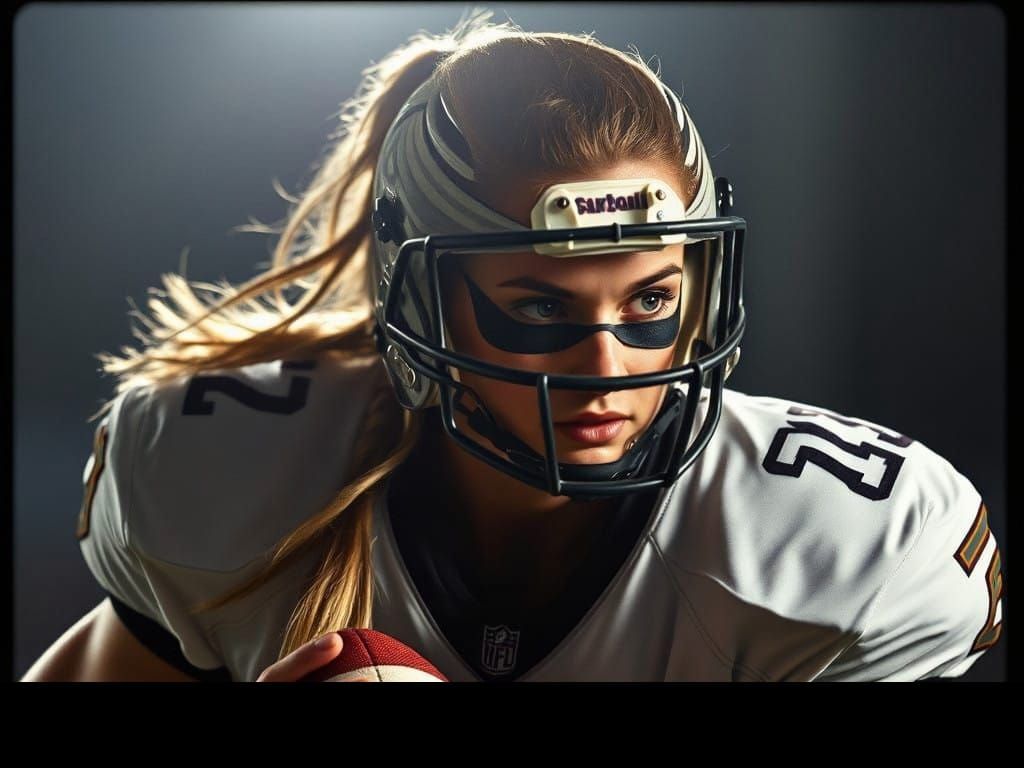Sultry Female Flag Football Player in Cinematic Fashion