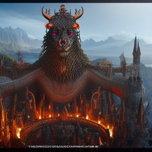 Imposing Wicker Man in Detailed Fantasy Concept Art