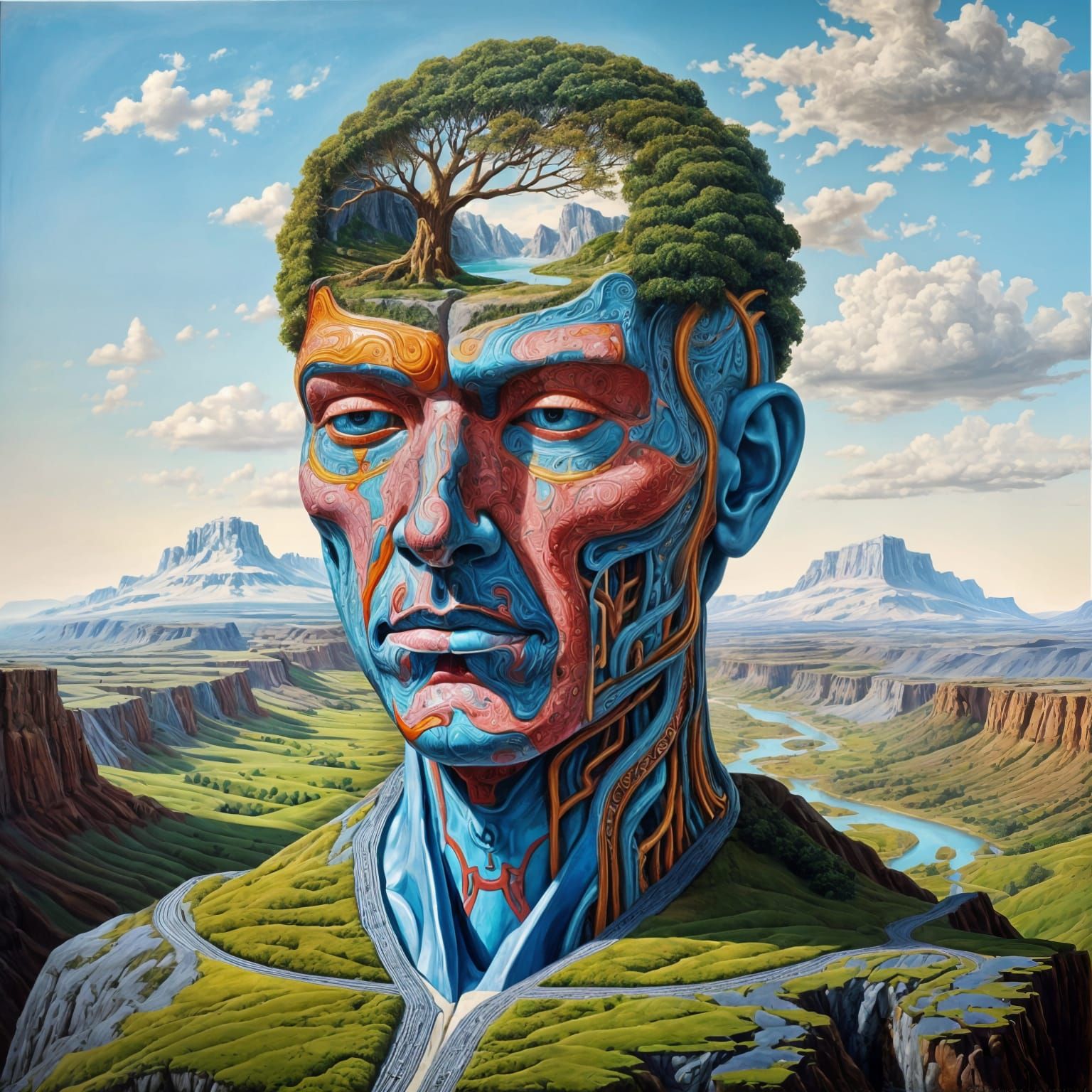 Surreal Fantasy Landscape Revealed Inside Human Head