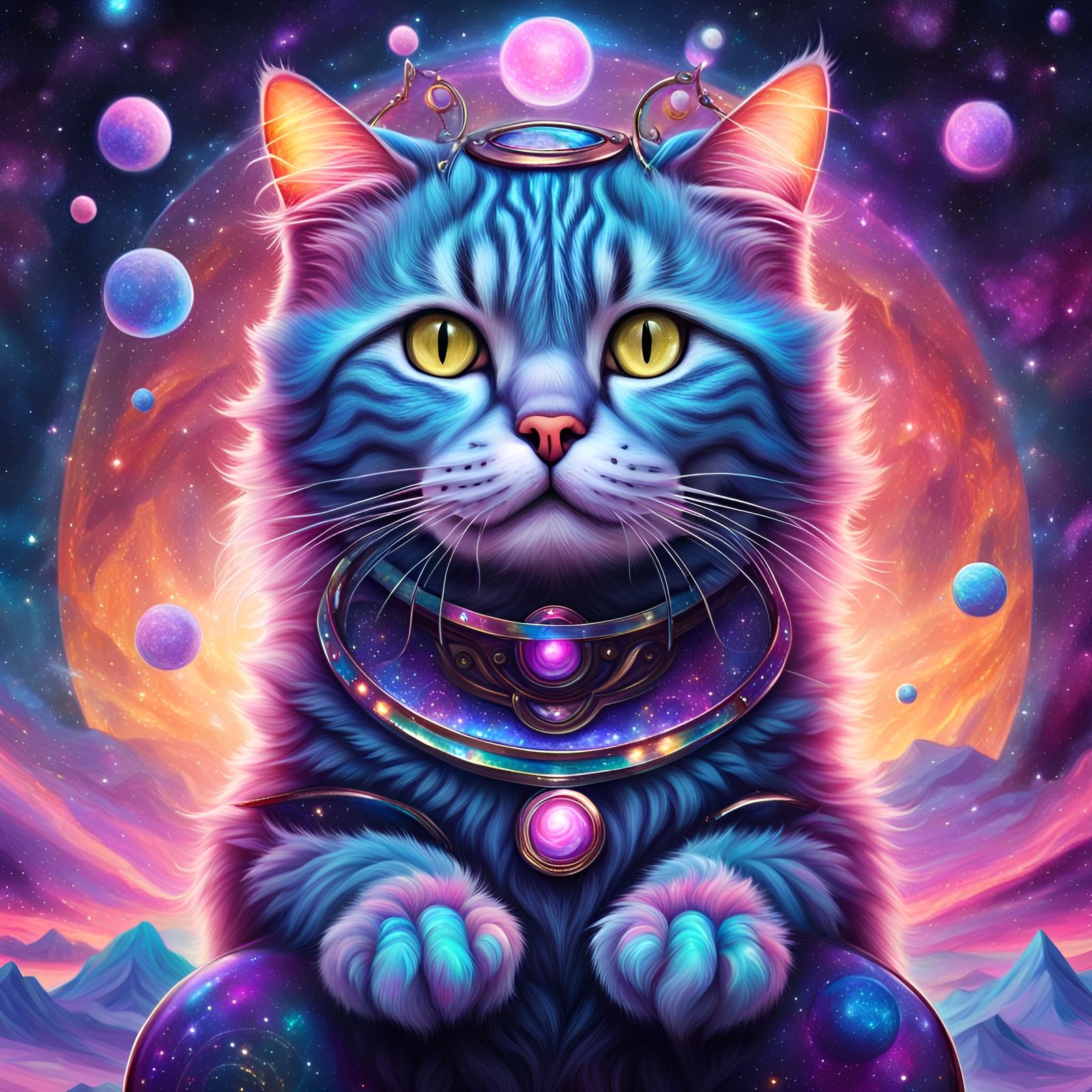Astral Cosmic Cat of Emron in Holographic Illustration