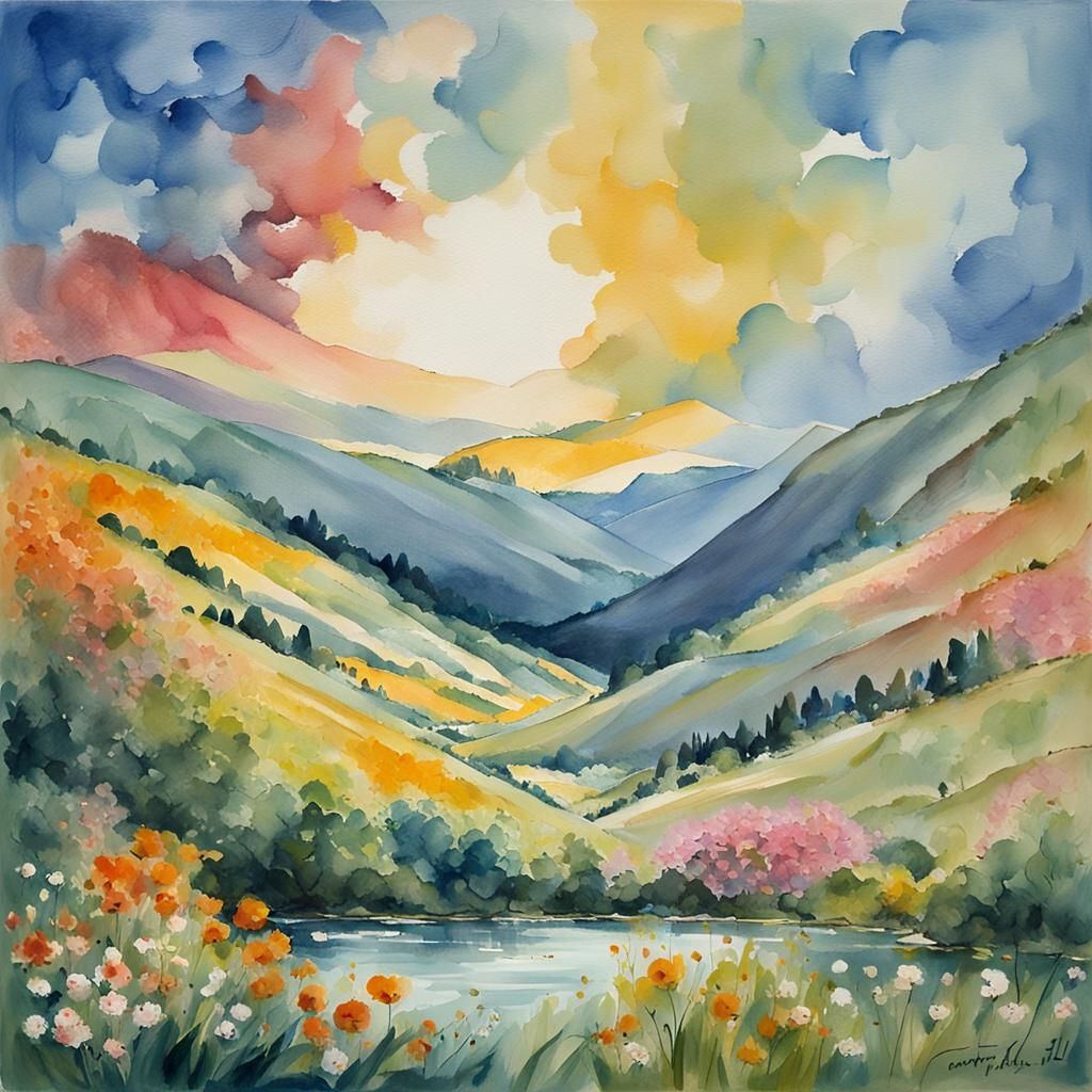 Impressionist Meadow in Gouache Style