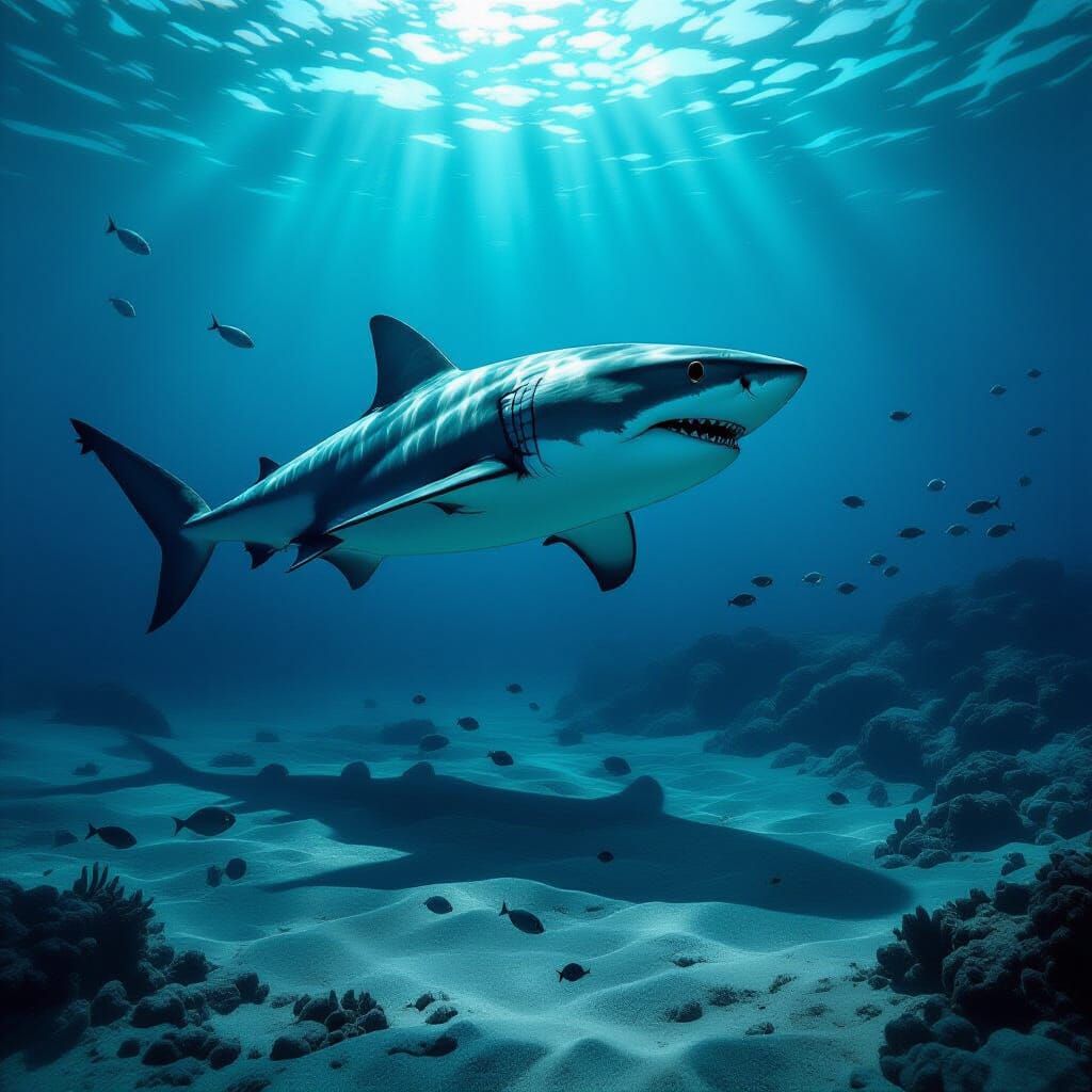 Massive Tiger Shark in Deep Underwater Canyon