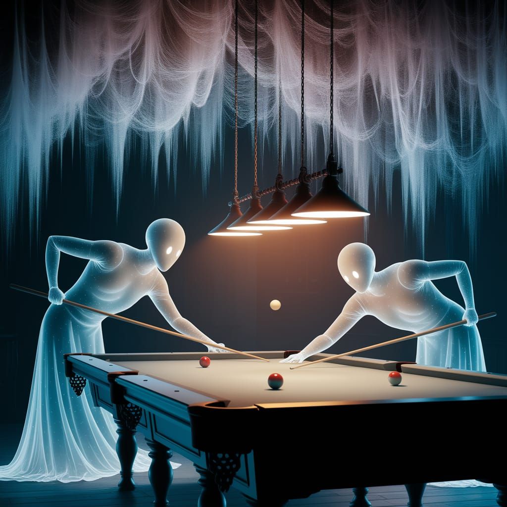 Ethereal Duel in a Haunted Billiards Hall