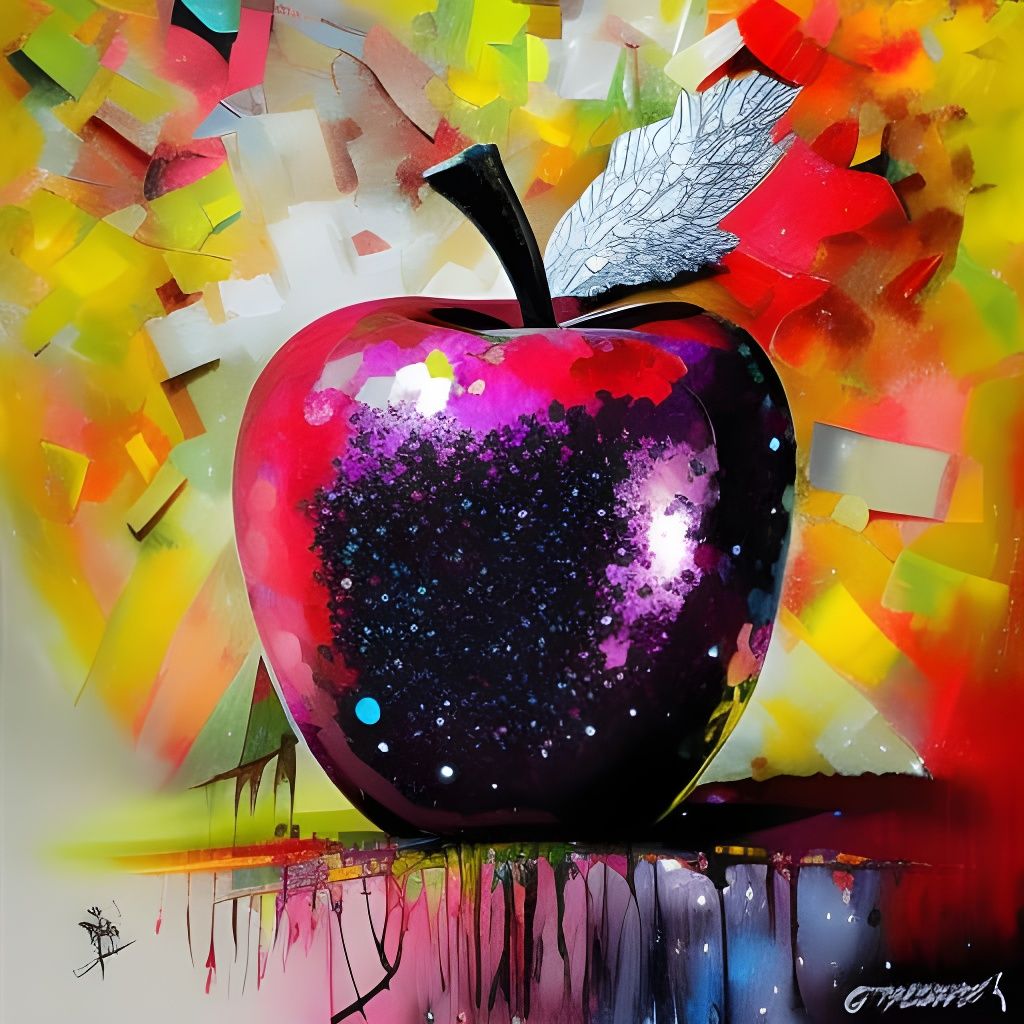 Glittering Apple with Crimson Ink Splashes
