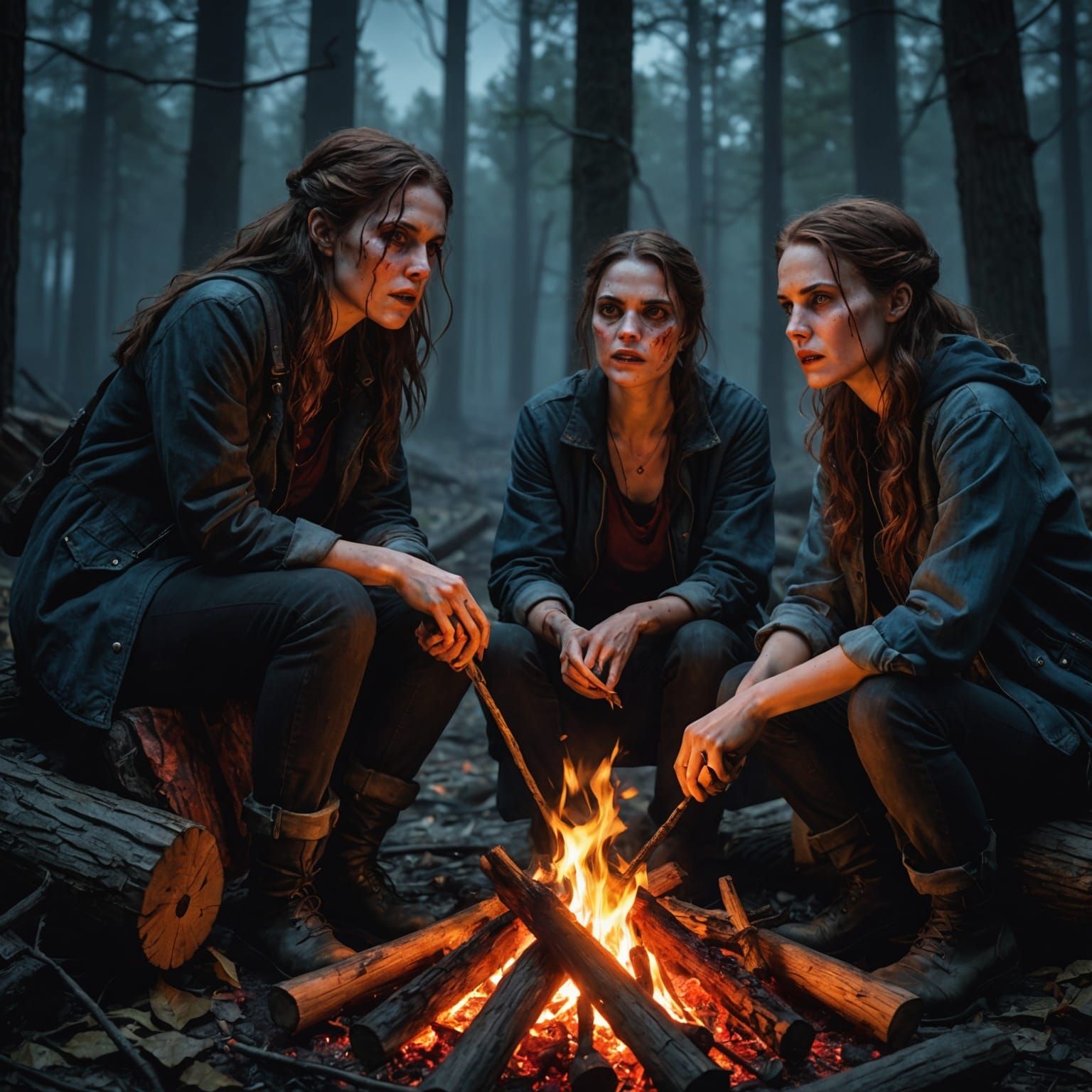 Vampire Attack in Dark Woods: Hyperrealistic Image