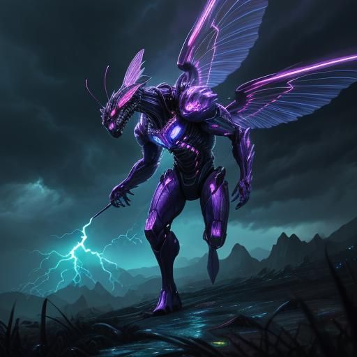 Gigantic Lightning Bug Concept Art in Stormy Sky
