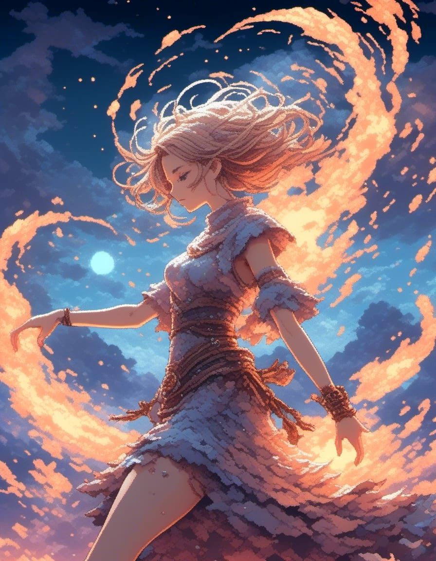 Spellcaster Charging into Battle with Ice Flame Dress