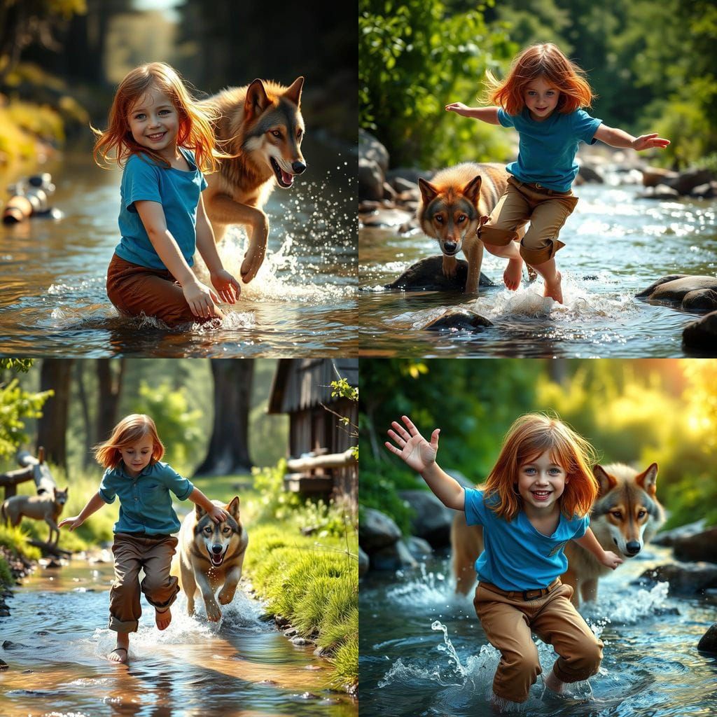 Stunning Girl and Wolf in Cinematic Style