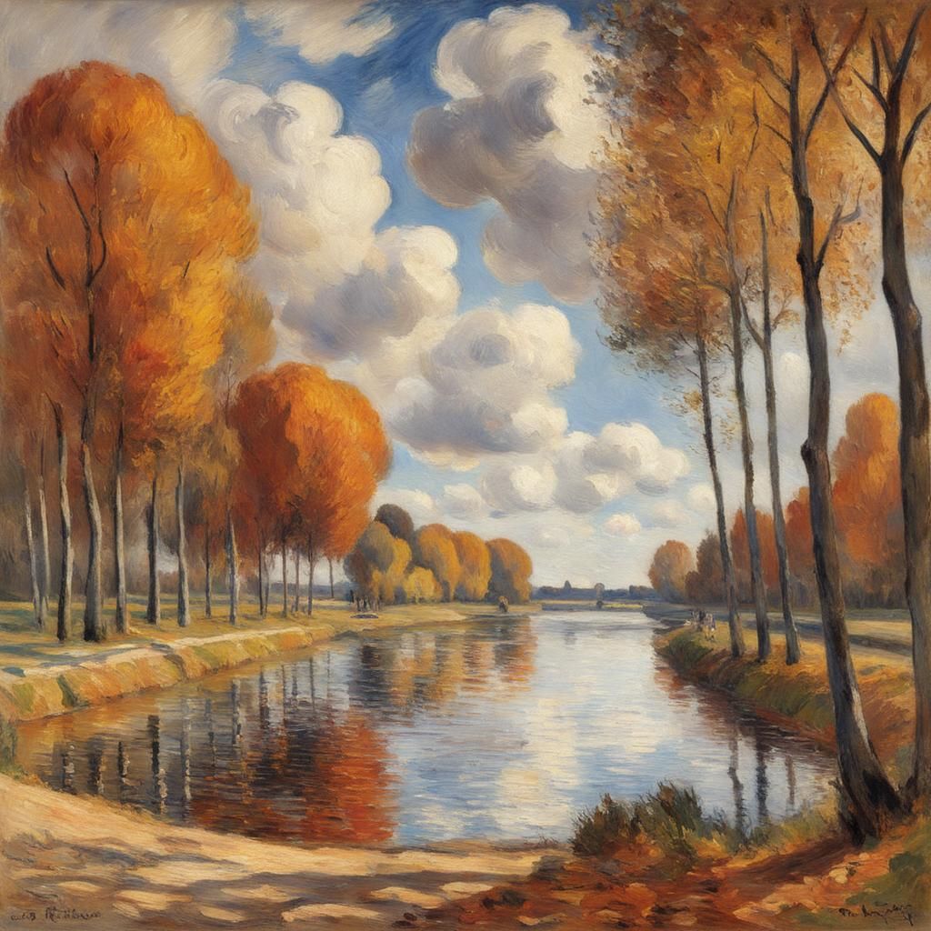 Seine River in Autumn: Impressionist Oil Painting