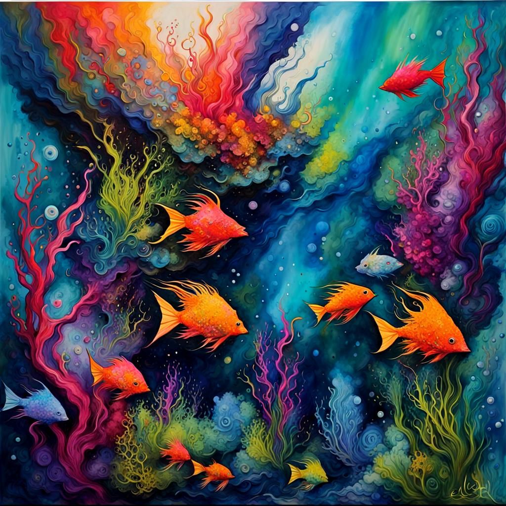 Elven Underwater Marvels in Oil and Ink