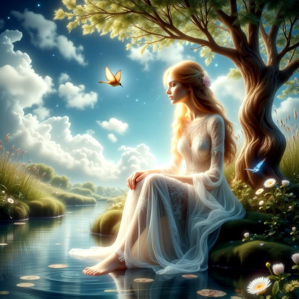 Dreamy Enchantment: A Young Girl's Whimsical Escapade Amidst...