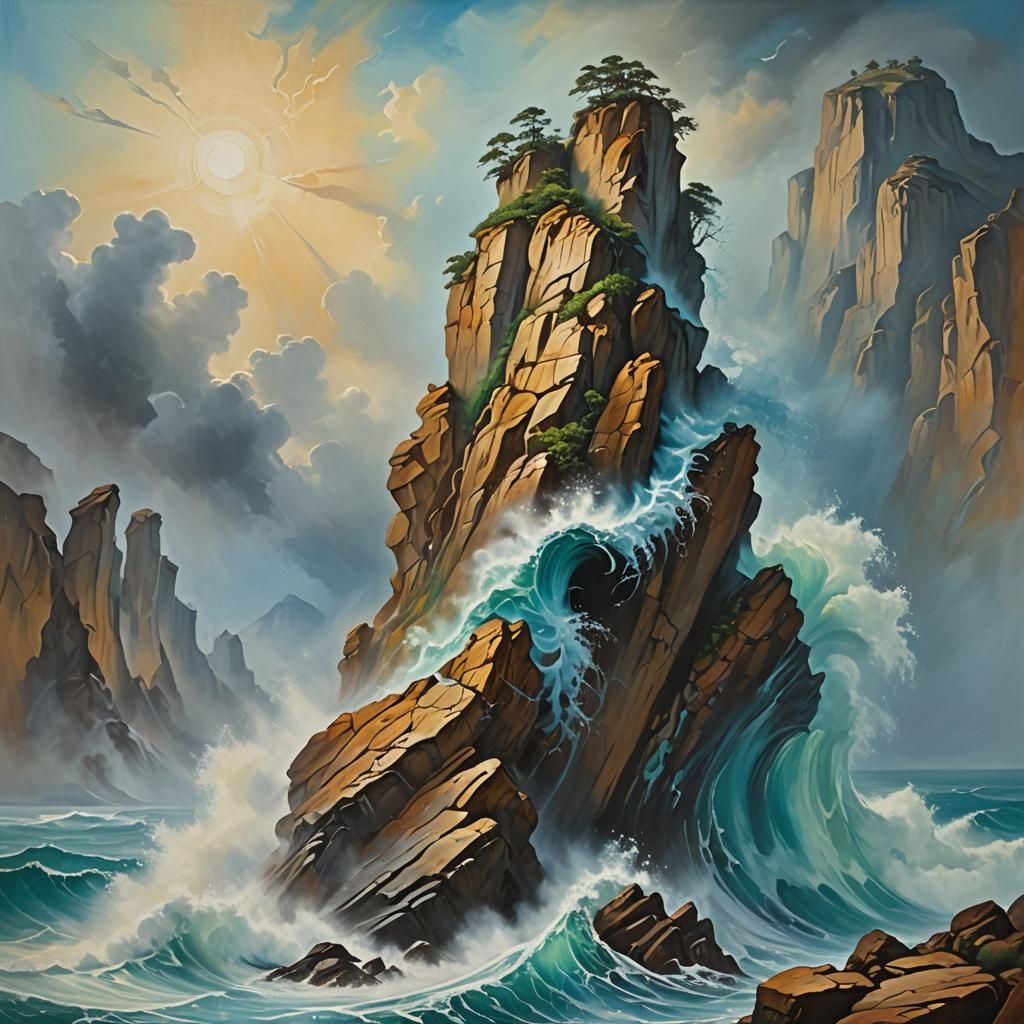 Surreal Wave Rises to Meet Ancient Rock