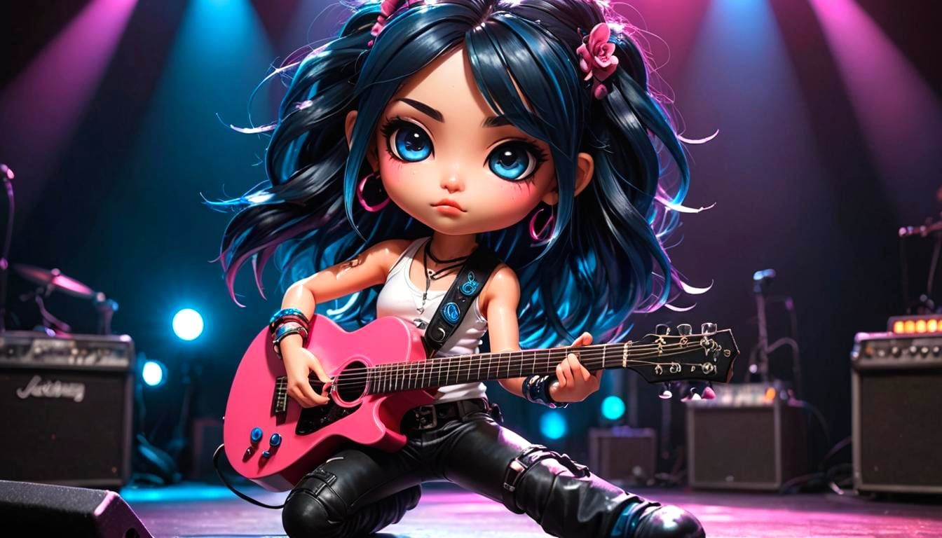 Hyper Realistic Chibi Rockstar Girl on Stage