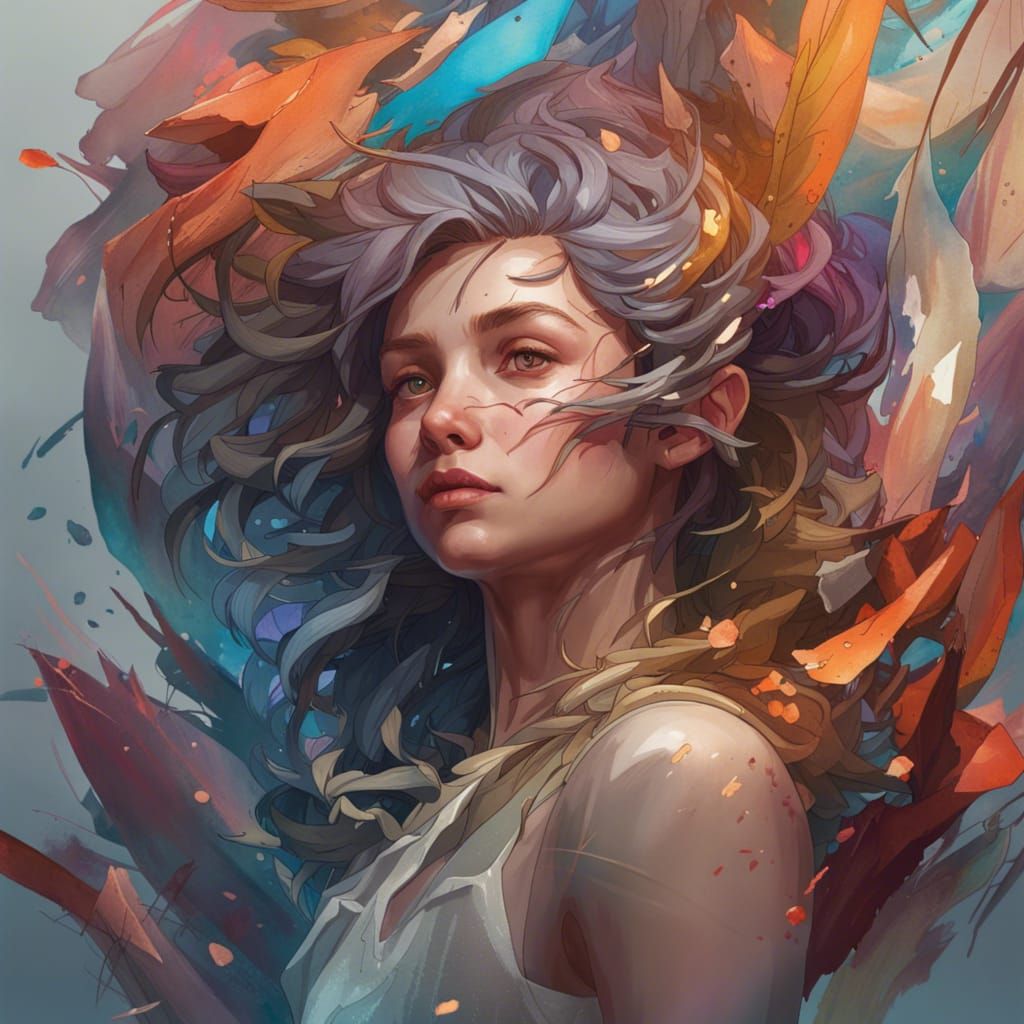 Hyperdetailed Portrait of Figure Falling Apart