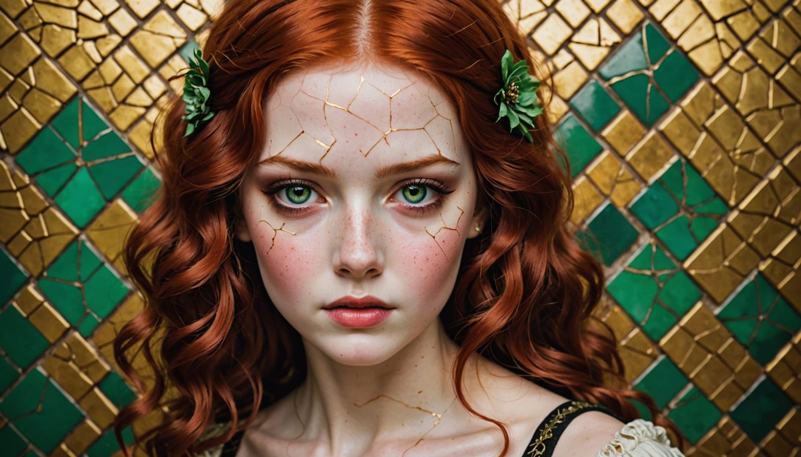 Cracked Porcelain Doll Portrait with Red Hair