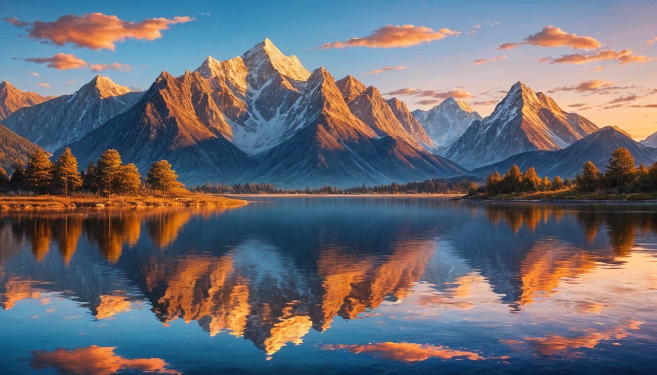 Lake Island Sunset with Mountain Backdrop