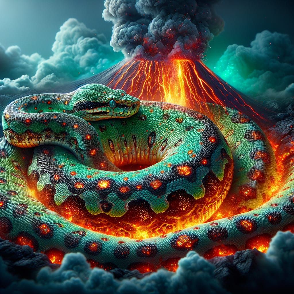 Fiery Snake Guardian of an Active Volcano