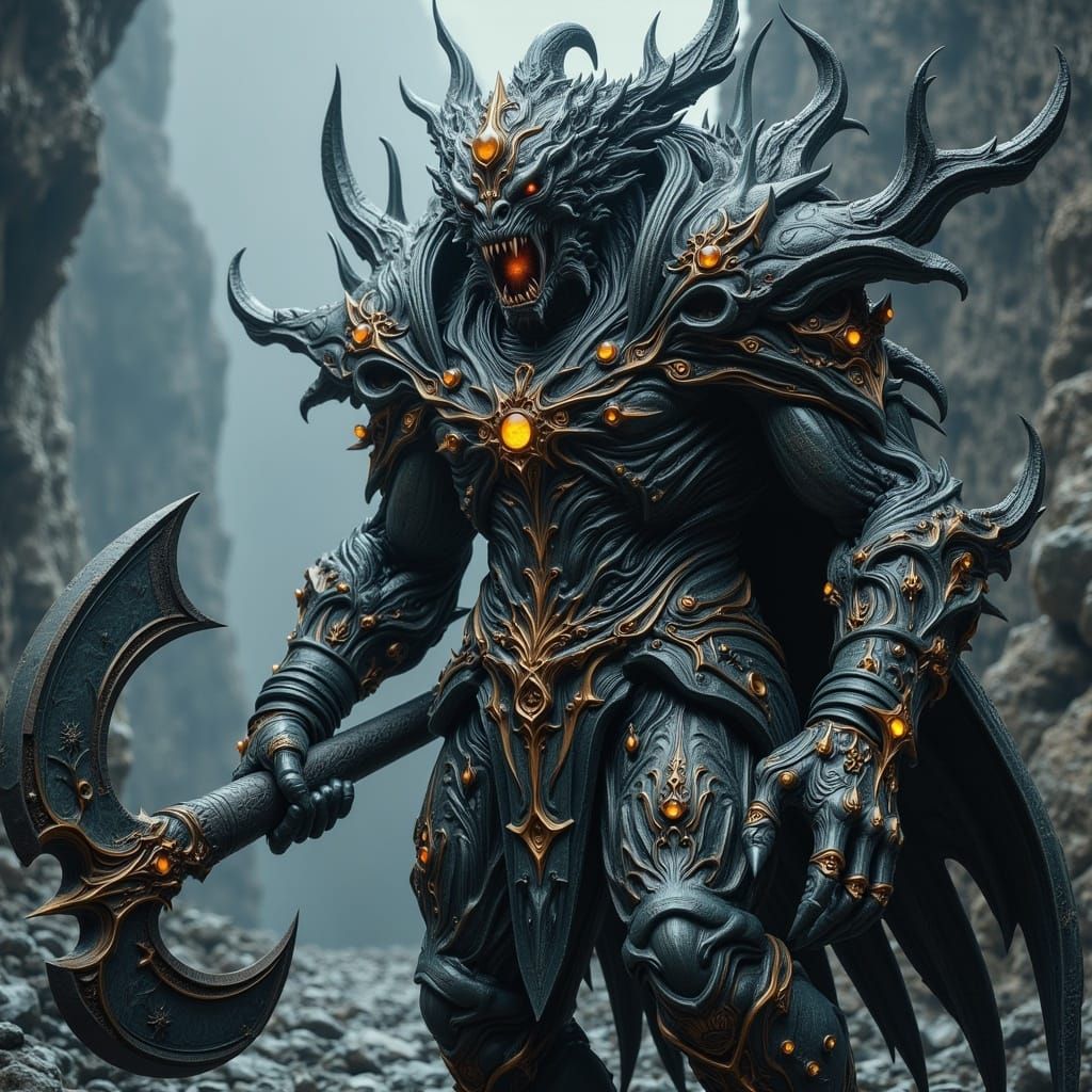 Armored Deep Sea Creature with Battleaxe