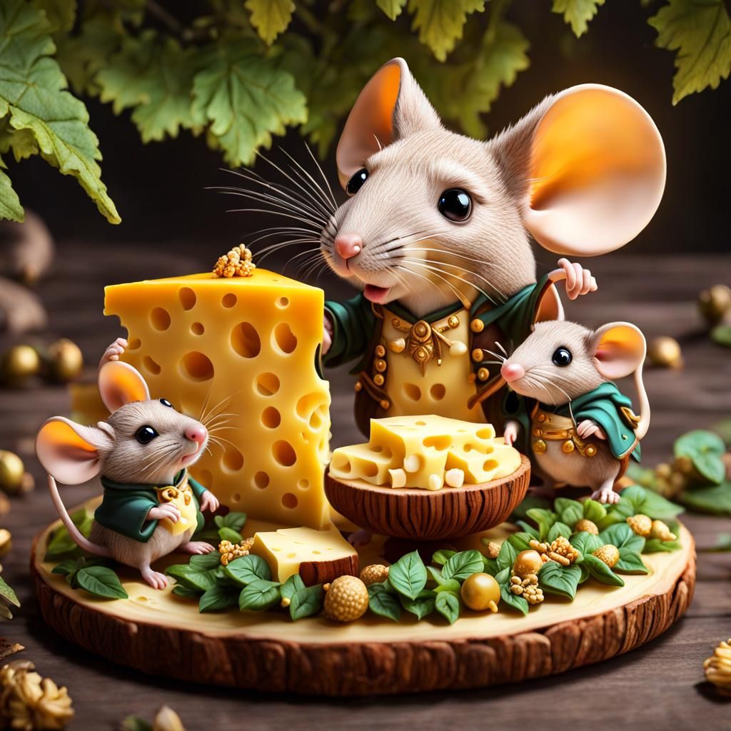 Adorable Mouse Family Dinner in Fantasy Forest