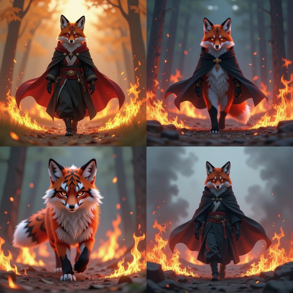 Fiery Striped Fox in Anime Style
