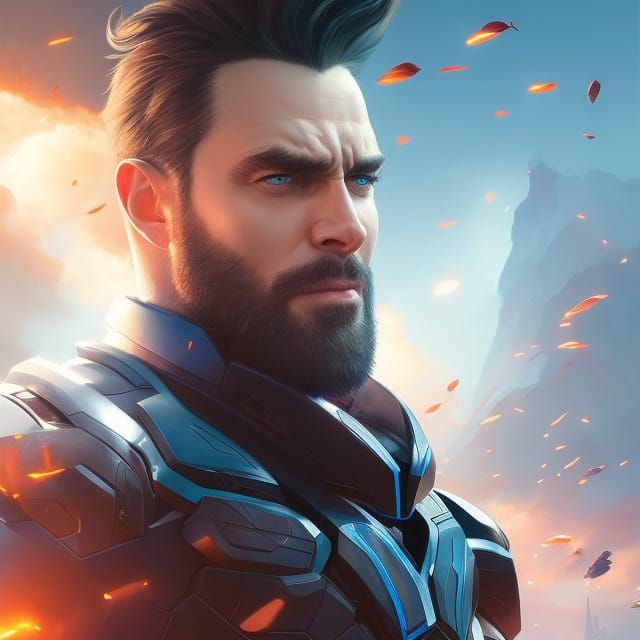 Intimidating Man with Blue Eyes, Digital Portrait