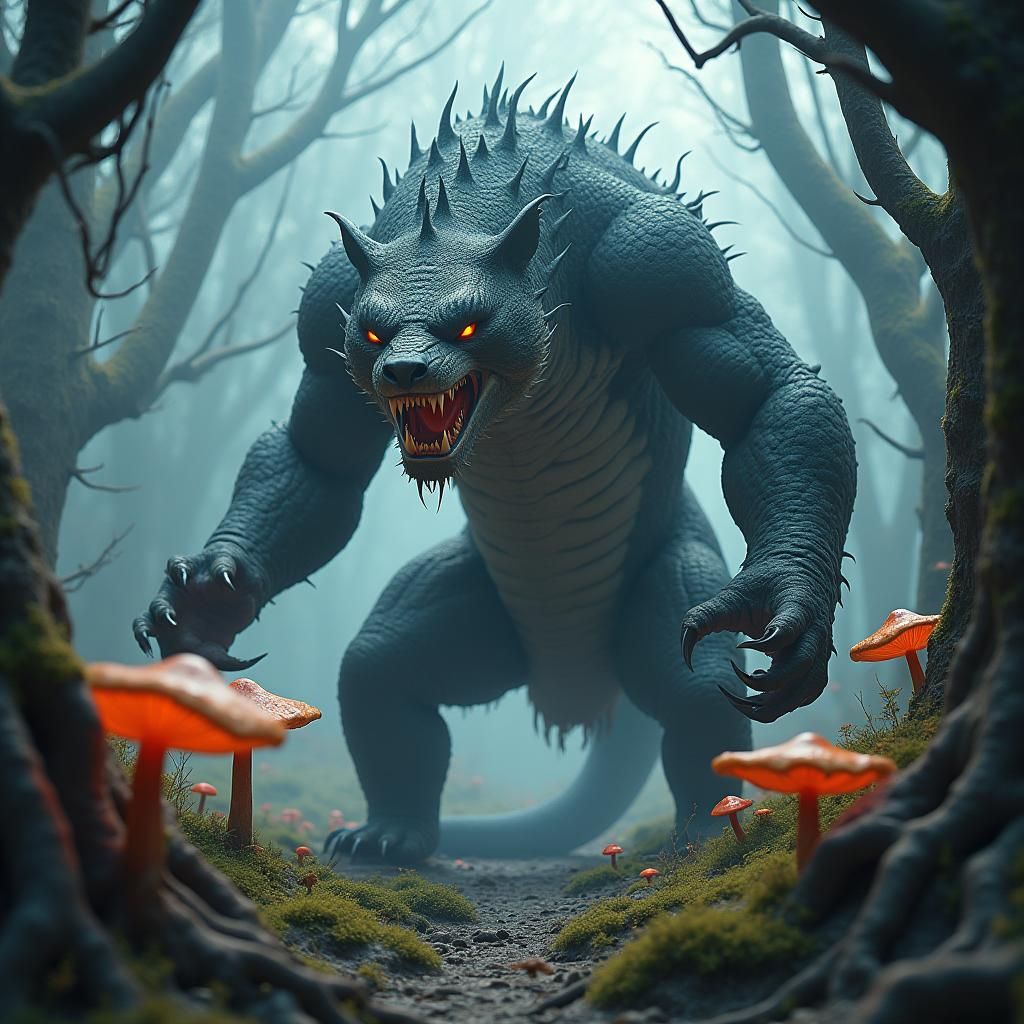 Aggressive Serpent-Panda Hybrid in Mystical Forest