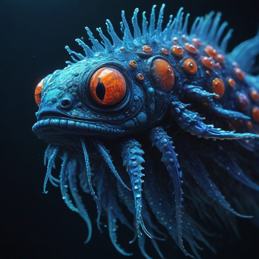 Surreal Bioluminescent Deep Sea Creature in Macro