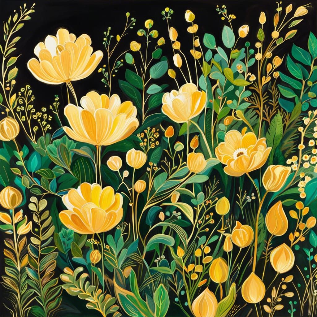 Gorgeous Glowing Garden in Gouache Style