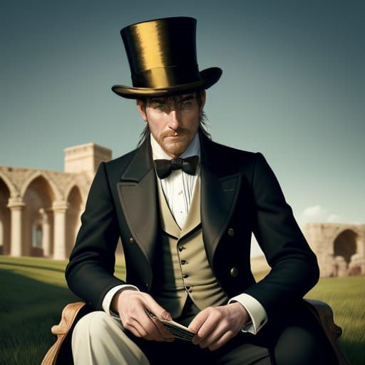 Man Contemplating Fate Under Alabaster Arches at Sunrise