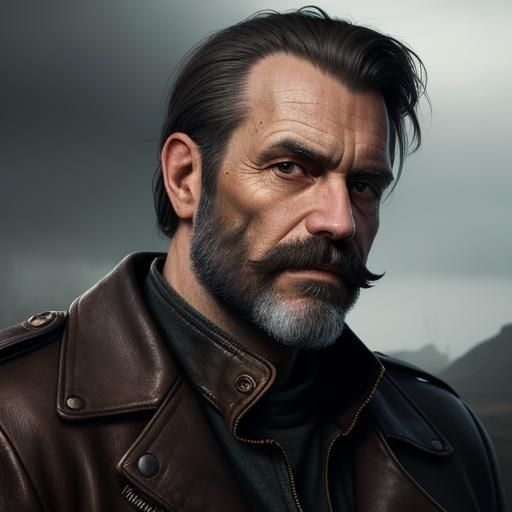 Cinematic Portrait of Rugged Biker in Photorealistic Style