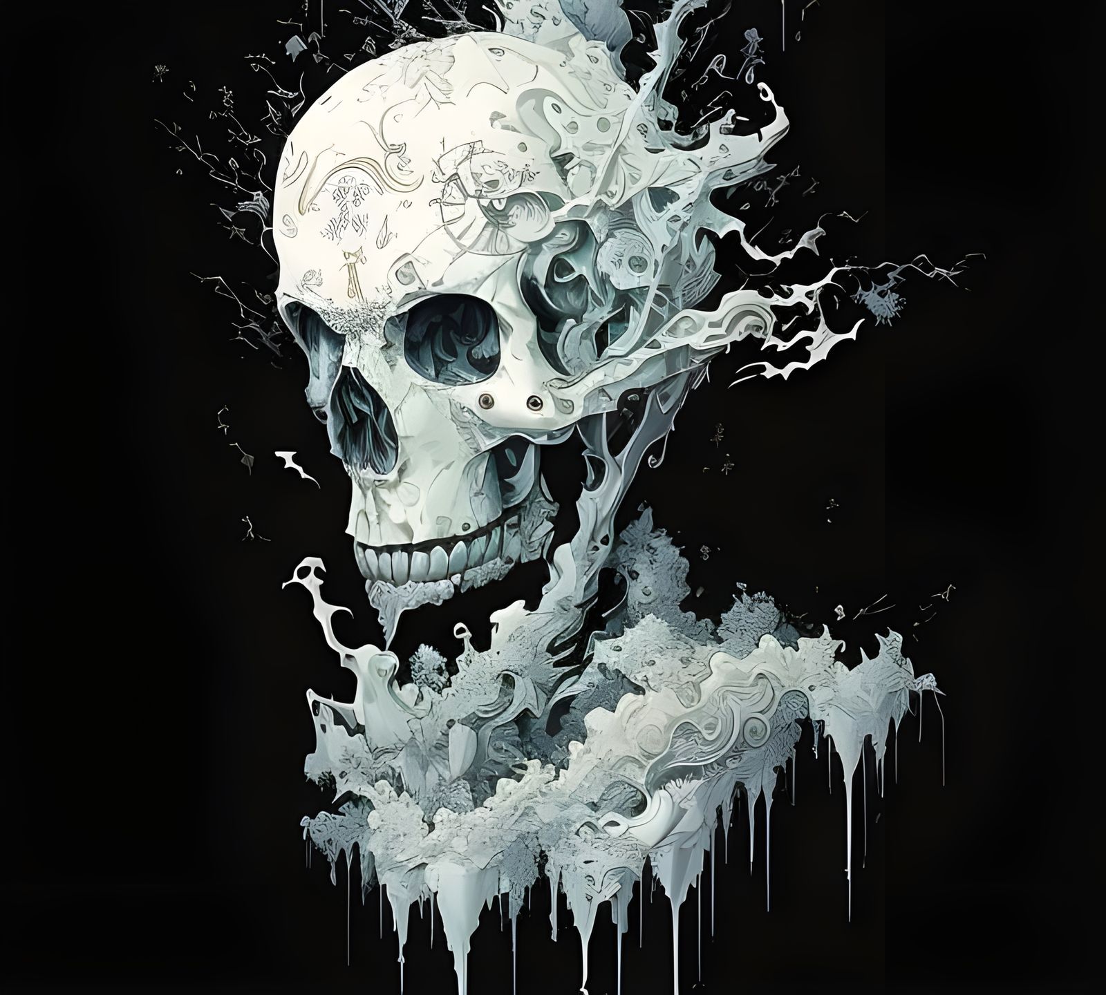 Skull Explosion in Gouache Style