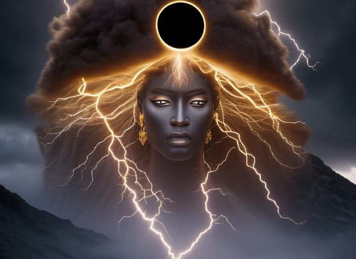 Black God of Lightning in a Mountain Landscape