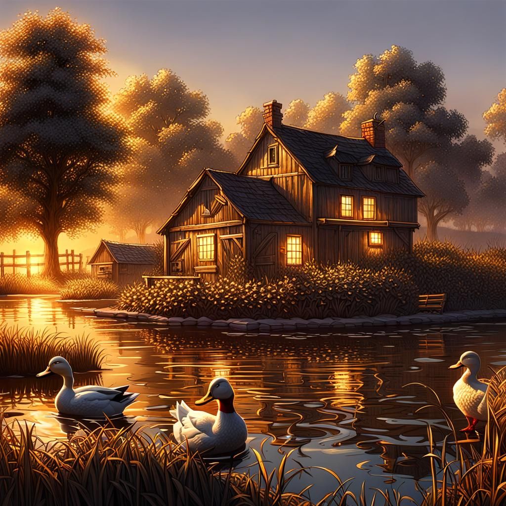 Duck Pond at Dawn Landscape Art