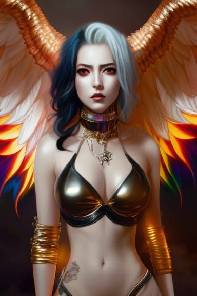 Rainbow Fire Angel in Anime Style