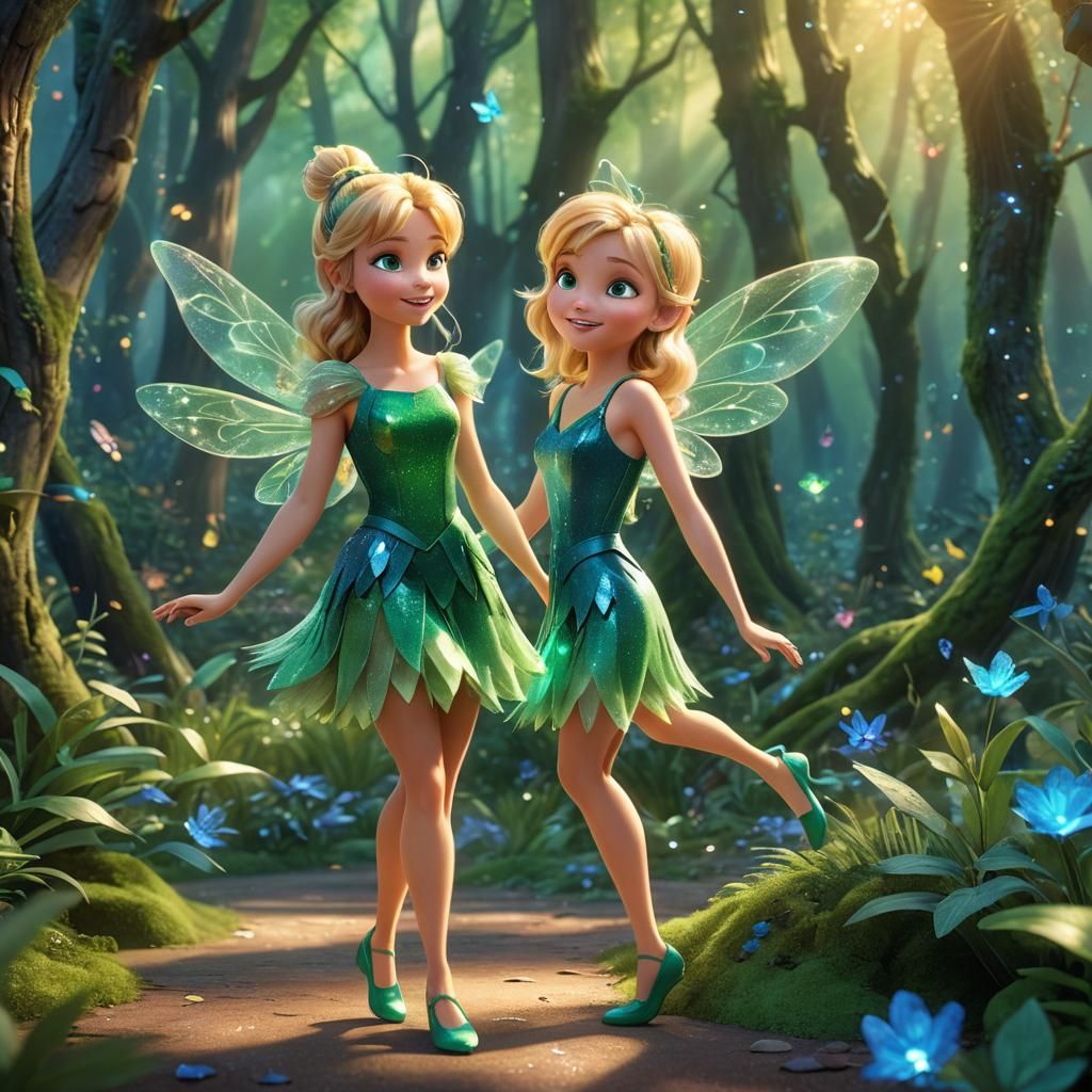Tinkerbell in Whimsical Forest, Pixar-Inspired 3D Art