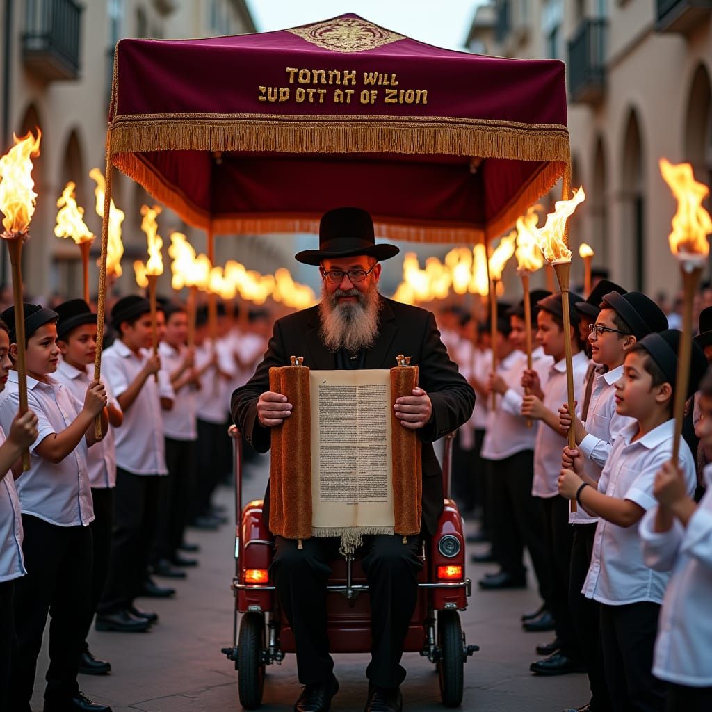 Ultra-Orthodox Jews with Torah and Burning Torches