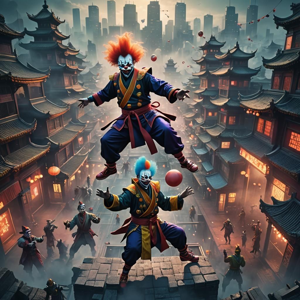 Clowns Practice Kung Fu in Dreamscape City
