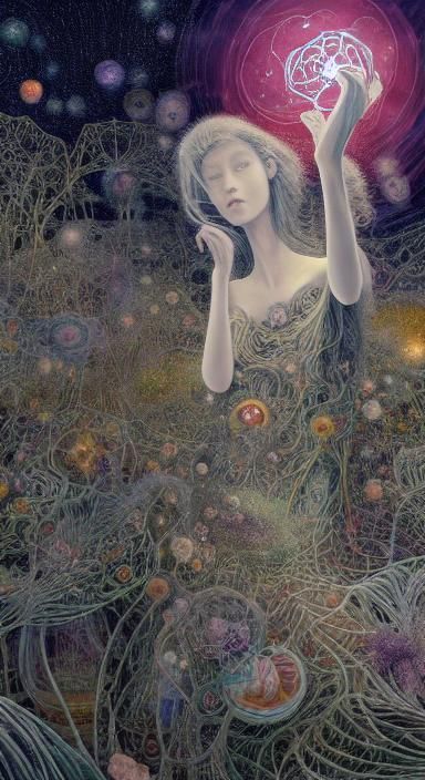 Eerie Fairytale: Mystical Figure in Surreal Landscape